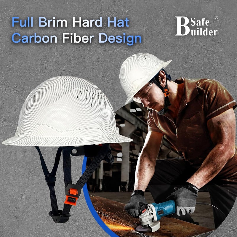 SAFEBUILDER SBD-G1C Construction Full Brim Safety Helmet HDPE Hard Hat Vented Hardhats Sunshade Carbon Fiber Pattern Industrial Work Certified ANSI/ISEA Z89.1 - Image 5